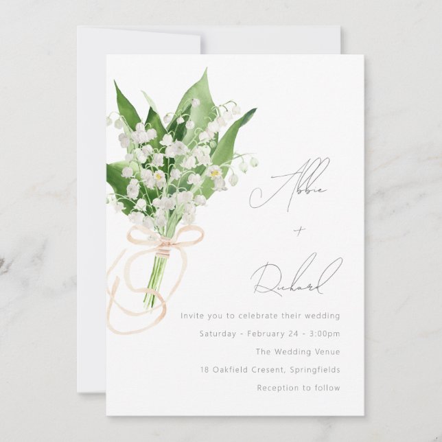 Den vackra Eleganten White Blommigt Bouquet Bröllo Inbjudningar (Framsida)