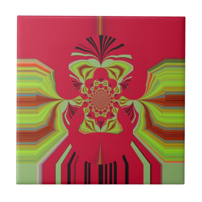 Den vackra Fantastisk African Red gult Motif Mönst Kakelplatta (Framsidan)