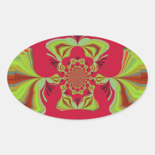 Den vackra Fantastisk African Red gult Motif Mönst Ovalt Klistermärke