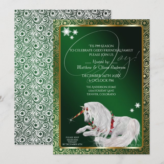 Den vackra Fantasy-julfesten Joy-Grönten Inbjudningar (Fram/baksida)