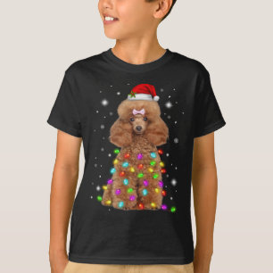 Den vackra Fransken Pudel Hund Santa Hat jul Ljus T Shirt