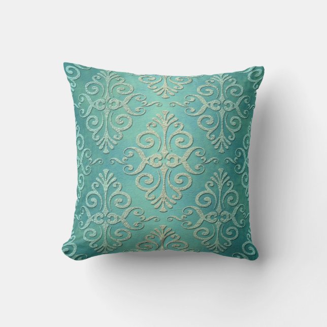 Den vackra Grönten Distress Damask Kudde (Framsida)
