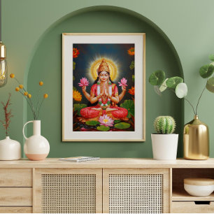 Den vackra gudinna Lakshmi Traditional Blommigt Ar Poster