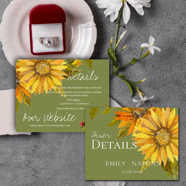 Den vackra Gulten Solros Blommigt Bröllop Tilläggskort (Beautiful Yellow Sunflower Floral Wedding Enclosure Card)