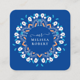 Den vackra Himlar Blue Blommigt Mandala Marble Fyrkantigt Visitkort