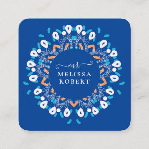 Den vackra Himlar Blue Blommigt Mandala Marble Fyrkantigt Visitkort