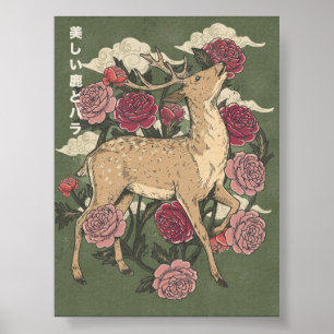 Den Vackra Hjorten Och Rosor Poster