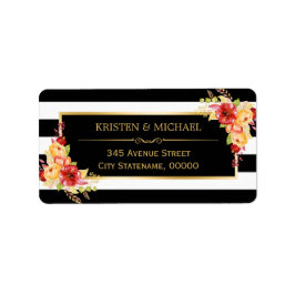 Den vackra hösten Blommigt Guld Black White Rand Adressetikett