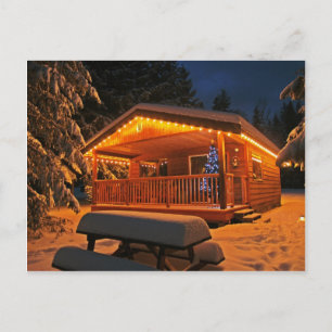 Den vackra jul-Ljuset på Log Cabin i Snö Helg Vykort