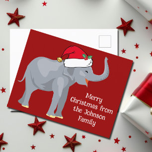 Den vackra julelefanten i Cute Red Santa Hat Vykort