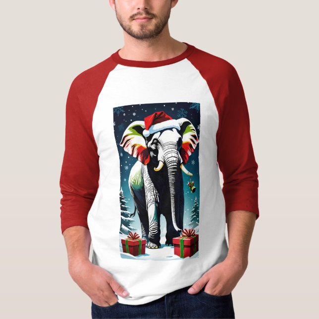 Den vackra julelefanten i Santa Hat T Shirt (Framsida)