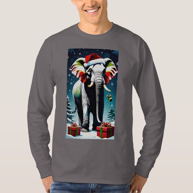 Den vackra julelefanten i Santa Hat T Shirt (Framsida)
