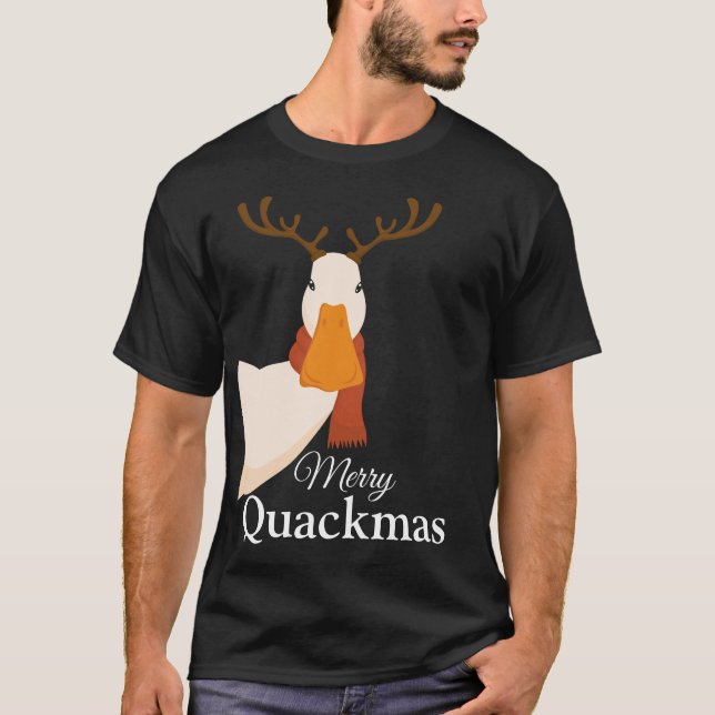 Den vackra julen anka Merry Quackmas Hjort T Shirt (Framsida)