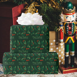 Den vackra julen Holly Berries Grönt Anpassningsba Presentpapper