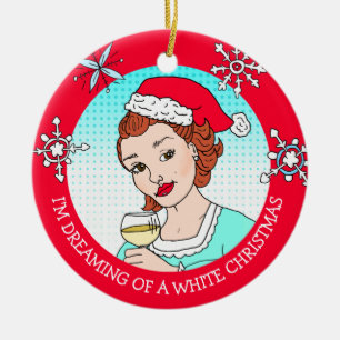Den vackra julen Vin Humor Retro Dam White Julgransprydnad Keramik