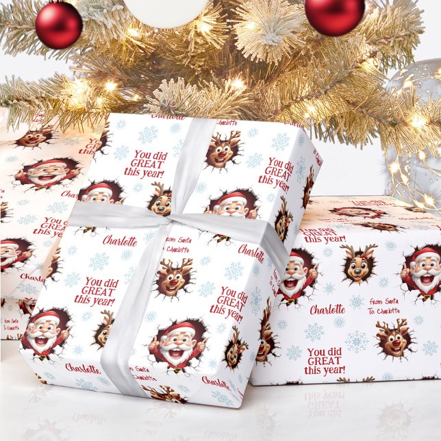 Den vackra juljuljulen i Namn Presentpapper (Funny Santa Reindeers Girl Name Text Christmas Wrapping Paper)