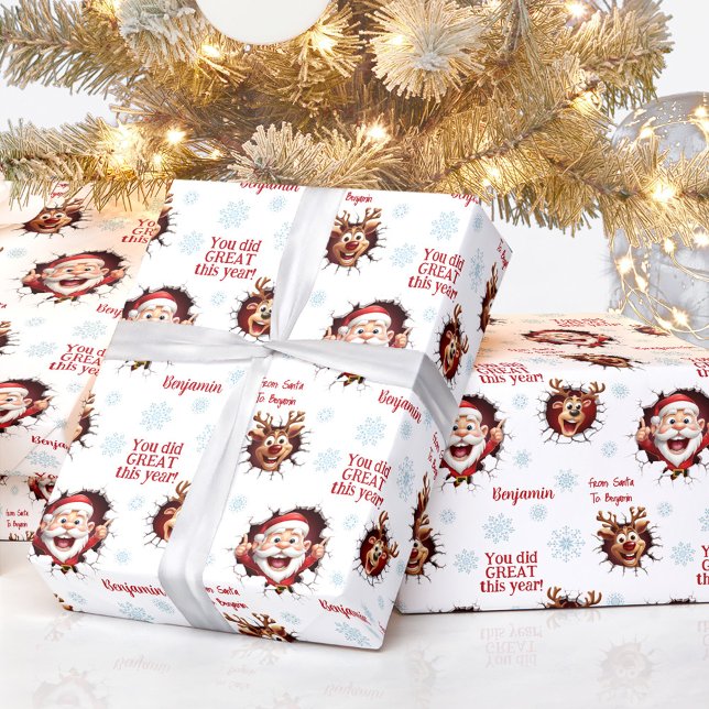 Den vackra juljuljulen i Namn Presentpapper (Funny Santa Reindeers Name Text Christmas Wrapping Paper)