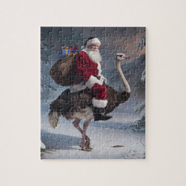 Den vackra julleveransen från Santa och Ostrich Pussel (Vertikal)