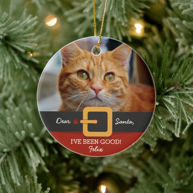 Den vackra jultomten Cat Photo och Namn Anpassning Julgransprydnad Keramik (Träd)