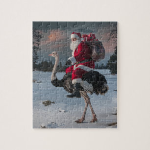 Den vackra jultomten och Ostrich-julen Snö Pussel