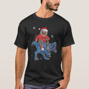 Den vackra jultomten Pug Riding Blue T - Rex Shirt