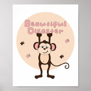 Den vackra katastrofen Kawaii Funny Monkey Rosa Br Poster