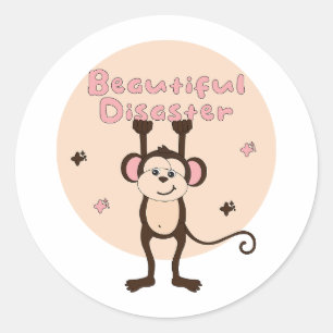 Den vackra katastrofen Kawaii Funny Monkey Rosa Br Runt Klistermärke