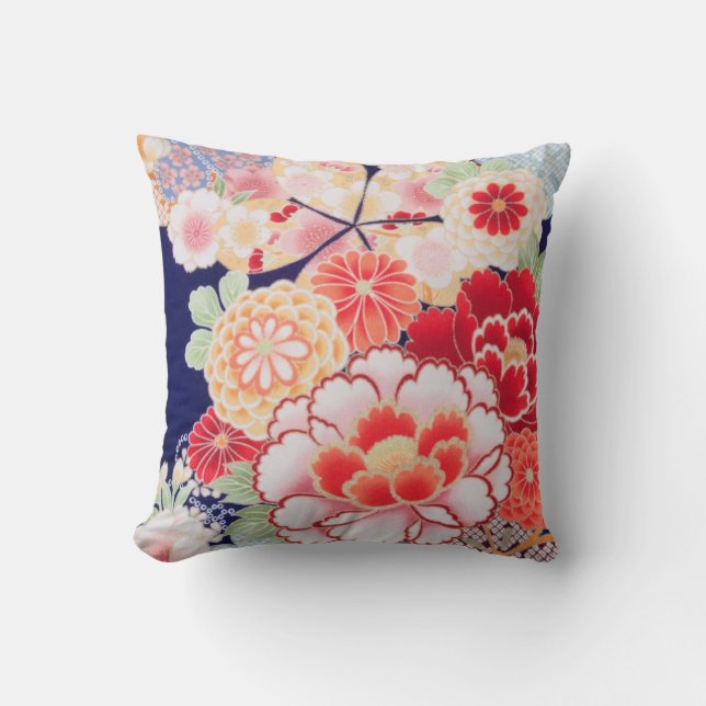 Den vackra Kimono Bra Blommigt Vintage Japanska Kudde (Framsida)