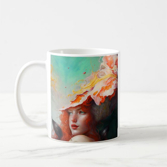 Den vackra konstnärliga Abstrakten Red Har Ginger  Kaffemugg (Vänster)