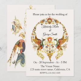 Den vackra kransen av fågelbröllopsinbjudningar inbjudningar