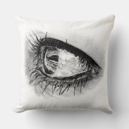 Den vackra kvinnan öga i fullt mascara på kudden kudde