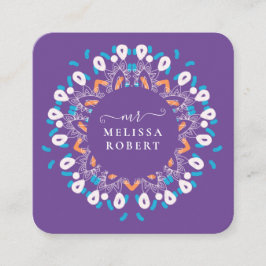 Den vackra Lila Blommigten Mandala Marble Monogram Fyrkantigt Visitkort