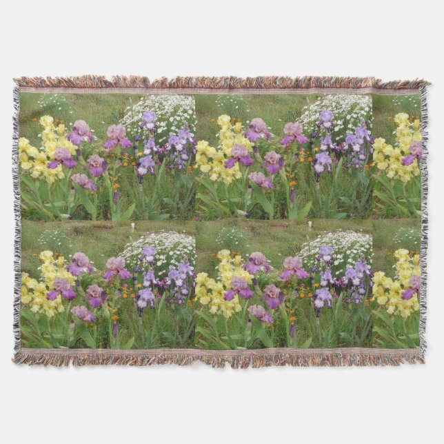 Den vackra Lilan Iris Irises-blommigten Garden Filt (Framsidan)