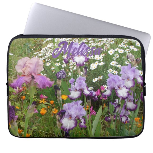 Den vackra Lilan Iris Irises-blommigten Garden Laptop Fodral (Framsidan)