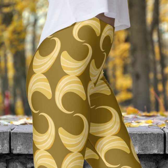 Den vackra Mörken Guld och Guld Kurvor Mönster Leggings (Golden Curves over Dark Gold Leggings)