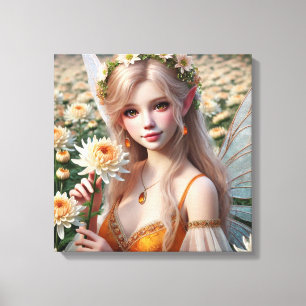 Den vackra november Fairy i Chrysanthemums Canvastryck