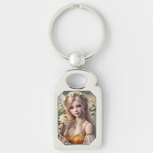 Den vackra november Fairy i Chrysanthemums Rektangulärt Silverfärgad Nyckelring