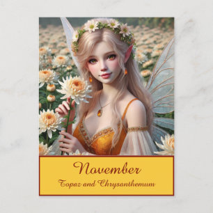 Den vackra november Fairy i Chrysanthemums Vykort