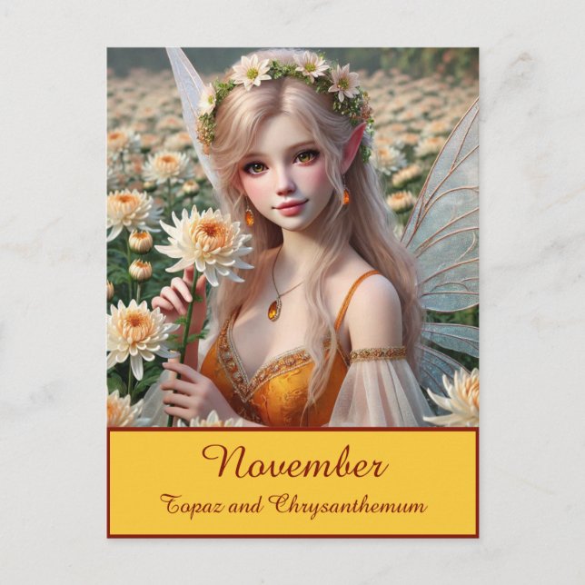 Den vackra november Fairy i Chrysanthemums Vykort (Framsida)
