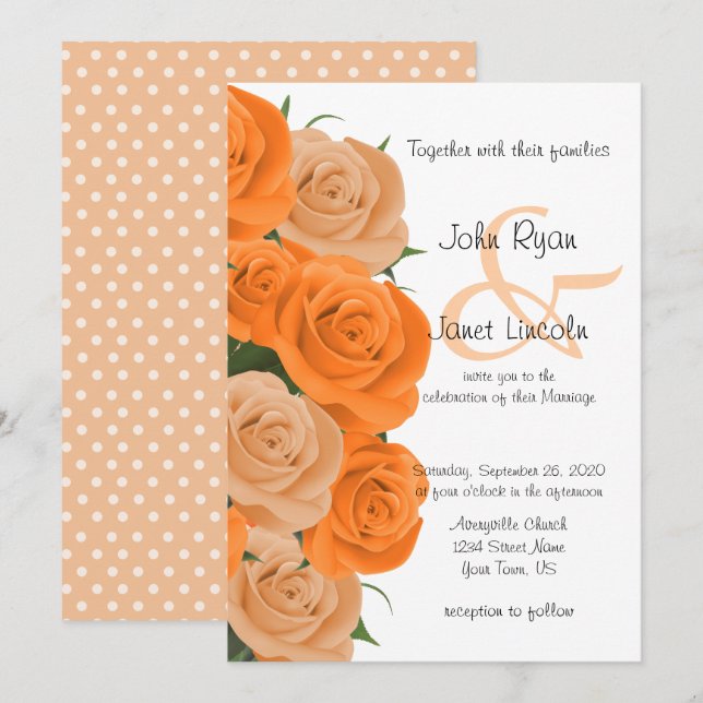 Den vackra Orangen Blommigt Ro Flower Bröllop Inbjudningar (Fram/baksida)