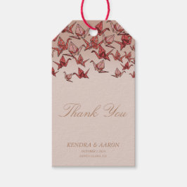 Den vackra Origami Pappra Crane Red Tack Presentetikett