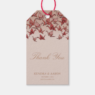 Den vackra Origami Pappra Crane Red Tack Presentetikett