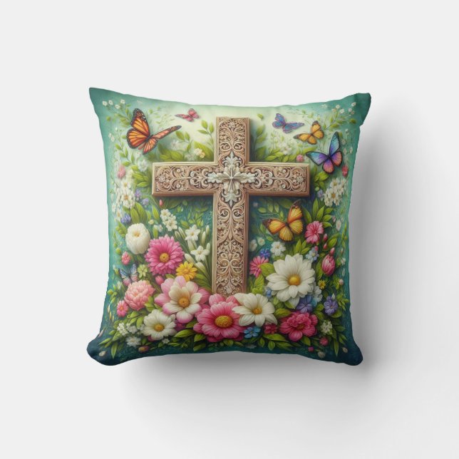 Den vackra Påsk blommigt kor med fjärilar Kudde (Framsida)