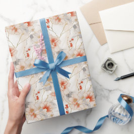 Den vackra Peach Red White-Blommigten Presentpapper