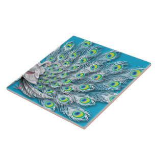 Den vackra Peacock-Bran Japanska Kimono Design Kakelplatta