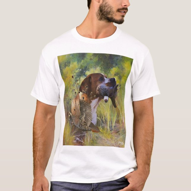 Den vackra pekaren i fält t shirt (Framsida)