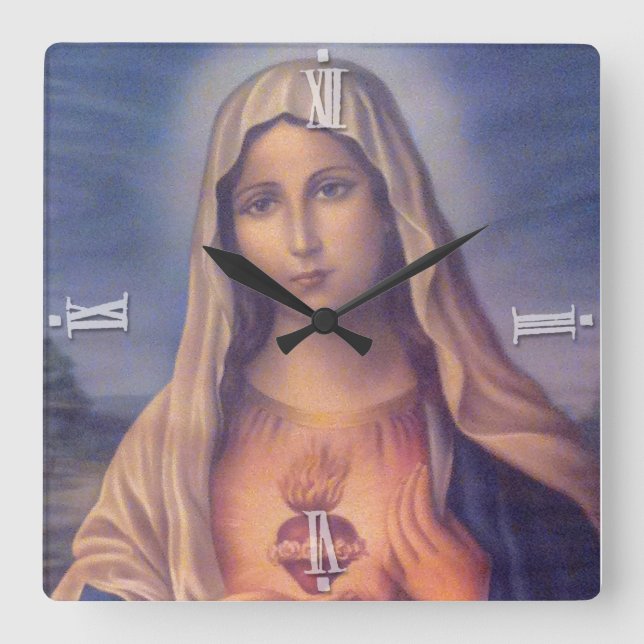 Den vackra Religiösan Helig Hjärtat från Virgin Ma Fyrkantig Klocka (Framsida)