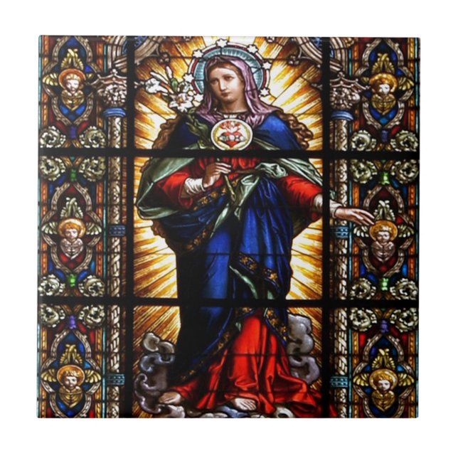 Den vackra Religiösan Helig Hjärtat från Virgin Ma Kakelplatta (Framsidan)