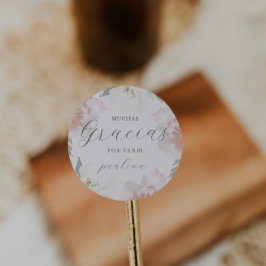 Den vackra Rosa Blommigten Quinceañera Gracias Nam Runt Klistermärke