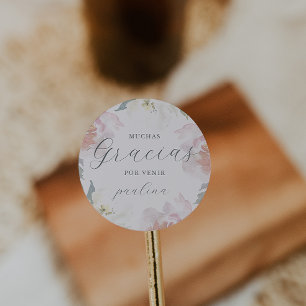 Den vackra Rosa Blommigten Quinceañera Gracias Nam Runt Klistermärke